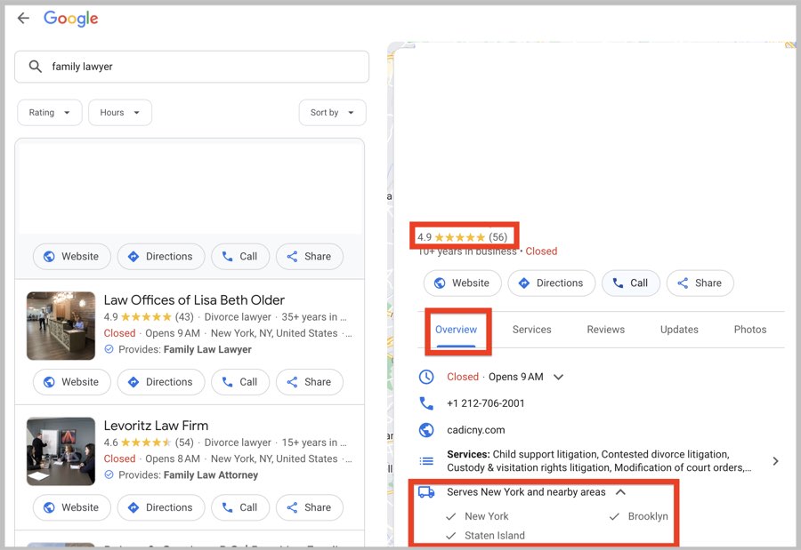 Competitor reviews and service areas on Google Business Profile