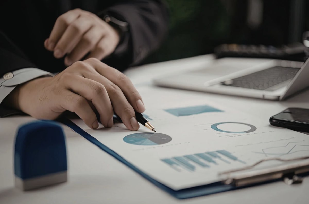 consultant reviewing business growth charts and analytics